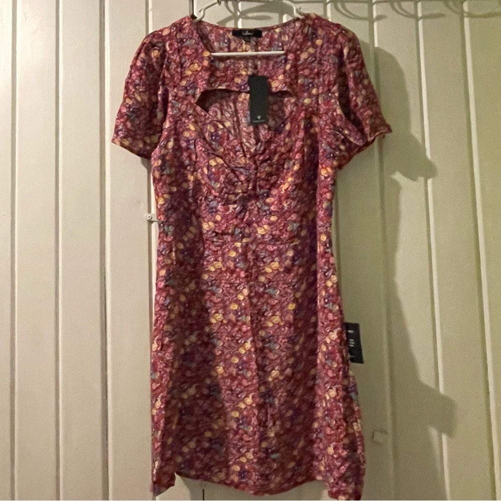 LULUS red floral cutout mini dress-large NWT - Picture 3 of 11
